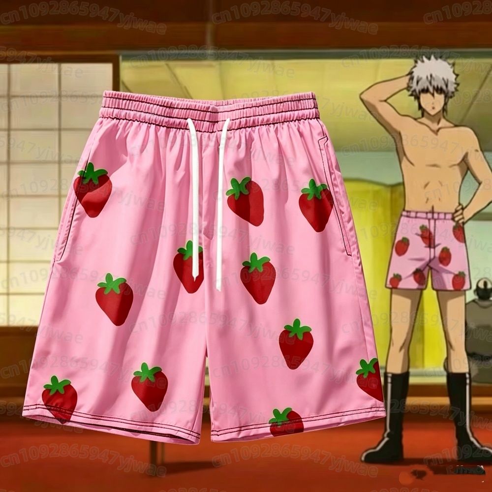 Anime Cosplay Of - 2026 Erkek Pembe Çilek Desenli Kısa