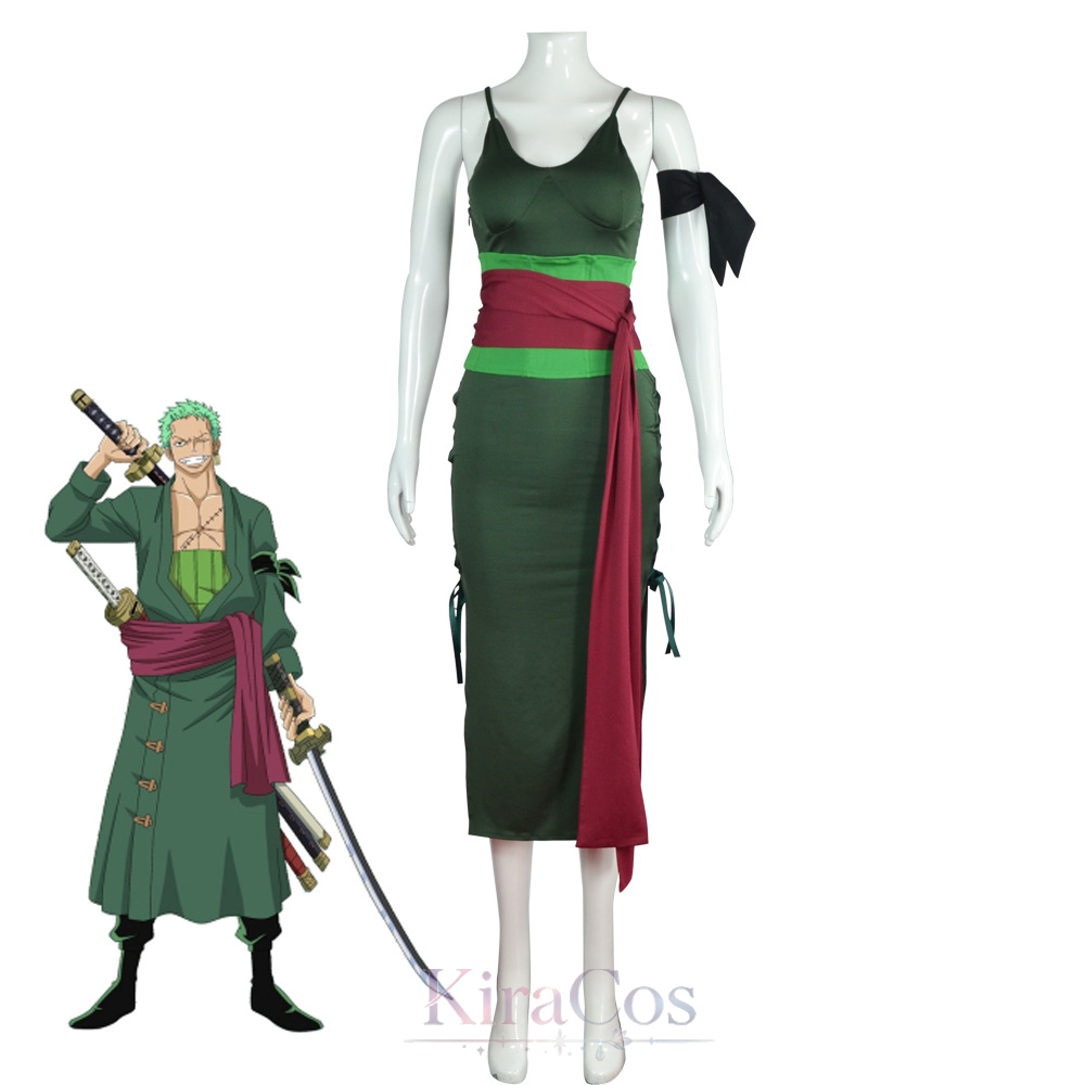 Anime Zoro Cosplay Female - Anime Roronoa Cosplay Kadın Kostümü Yeşil